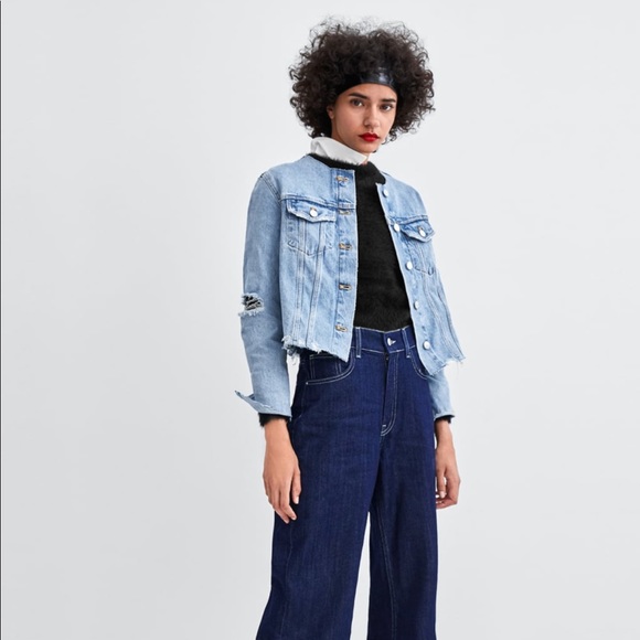 Zara Jackets & Blazers - Zara Distressed Denim Jacket